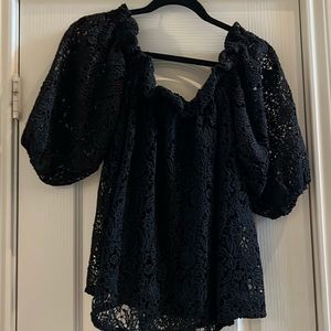 Black floral lace Anthropologie MAEVE off the shoulder blouse.  Women’s Size S